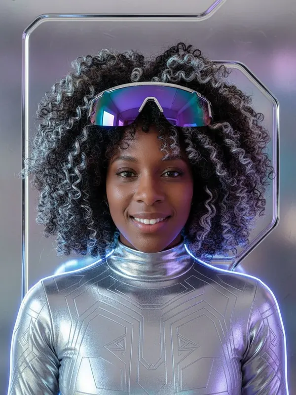 Output: Chrome Cyber — AI-generated model, woman, early 30s