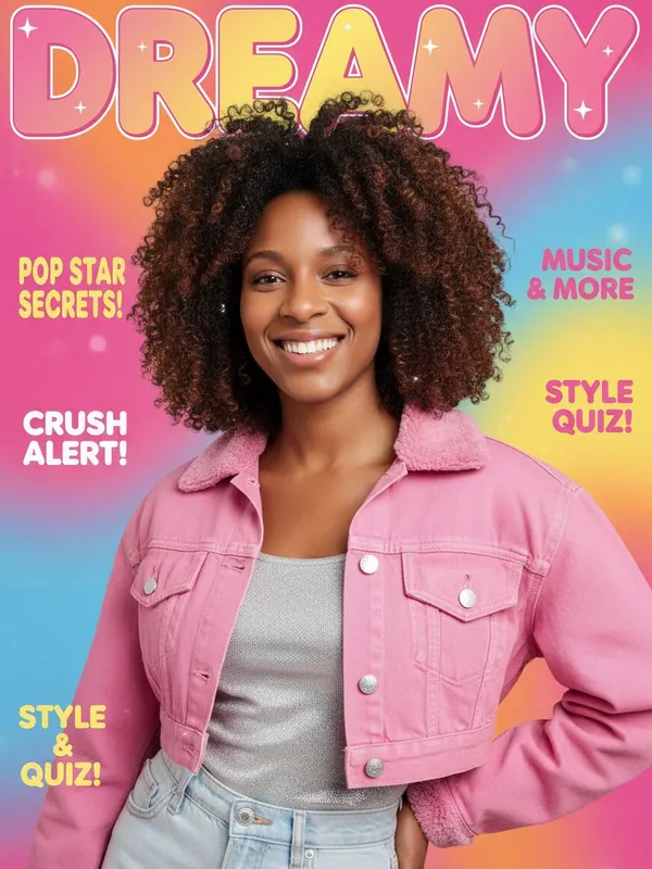 Output: Y2K Magazine Cover — AI-generated model, woman, early 30s
