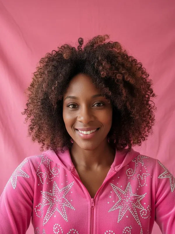 Output: McBling Pink — AI-generated model, woman, early 30s