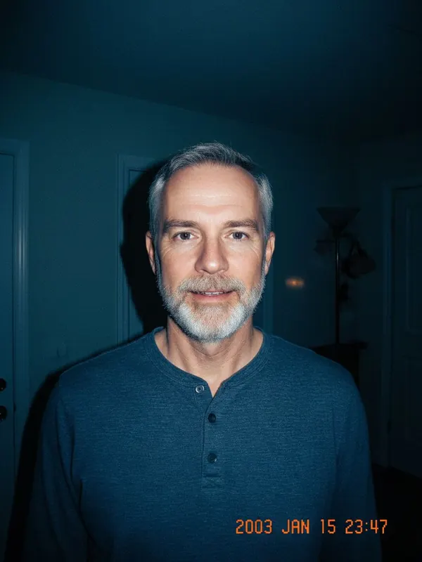 Digicam Flash — AI-generated model, man, mid-50s