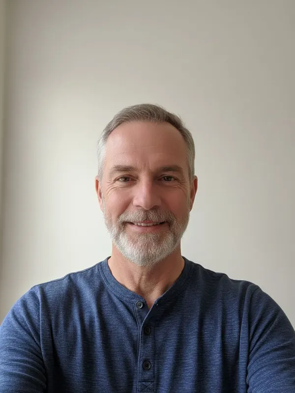 Input: AI-generated model, man, mid-50s