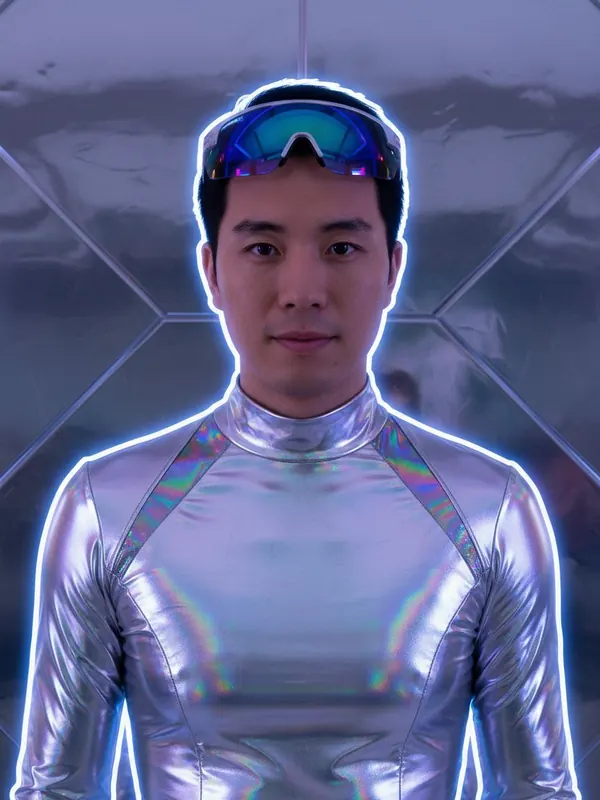 Output: Chrome Cyber — AI-generated model, man, late 20s