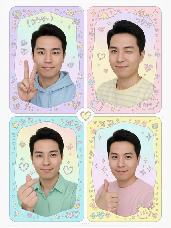 Output: Purikura — AI-generated model, man, late 20s