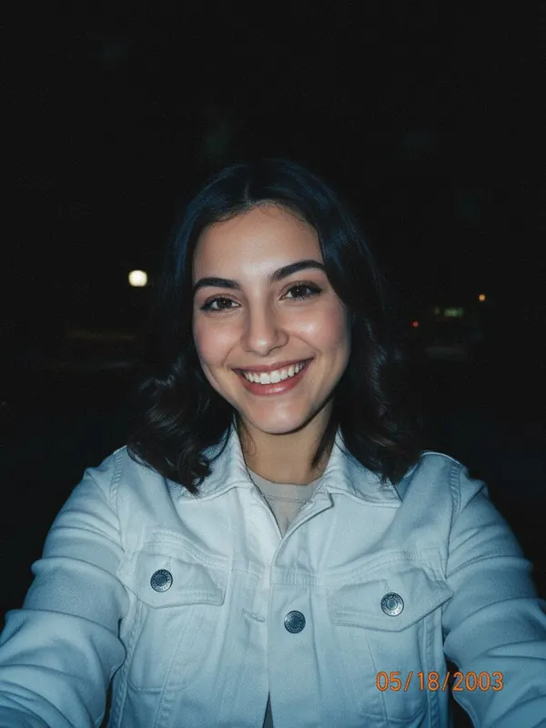 Digicam Flash — AI-generated model, woman, mid-20s