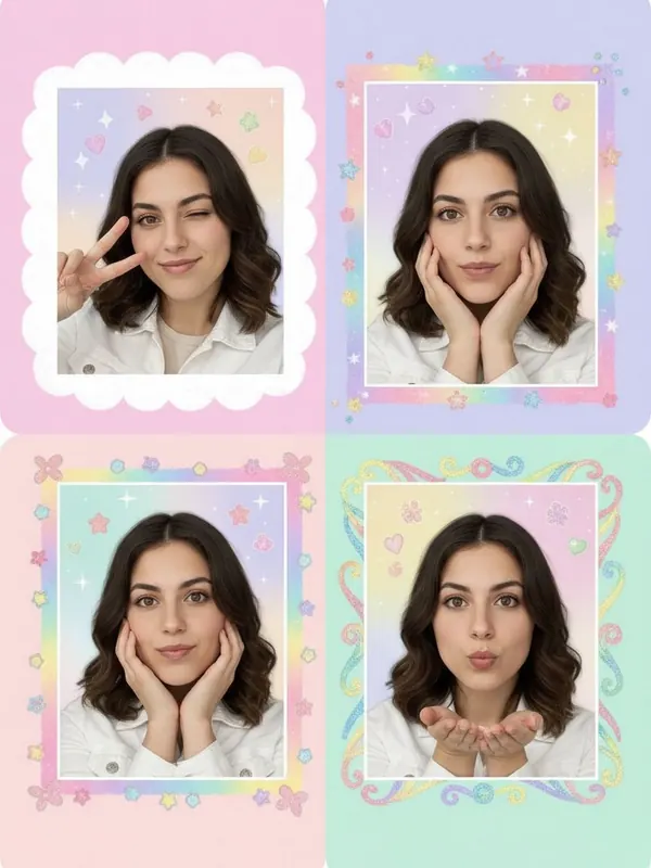 Output: Purikura — AI-generated model, woman, mid-20s