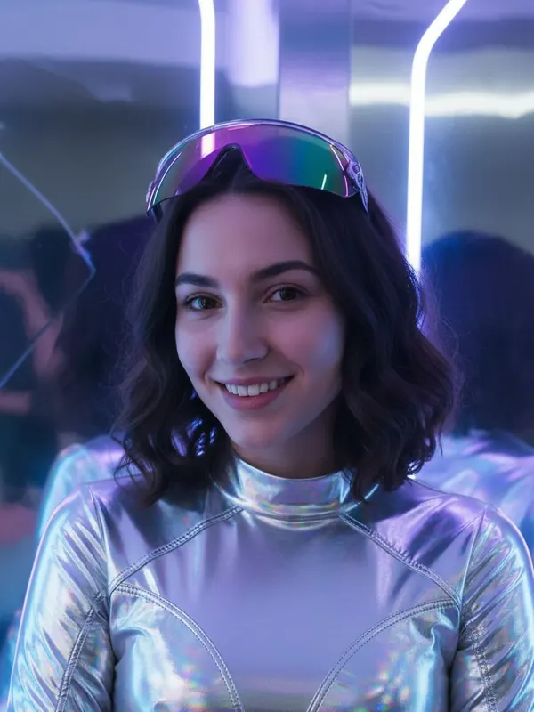 Output: Chrome Cyber — AI-generated model, woman, mid-20s