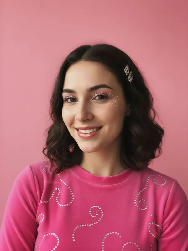 Output: McBling Pink — AI-generated model, woman, mid-20s