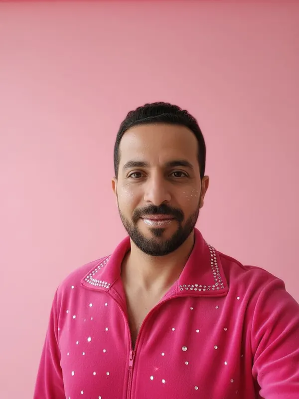 Output: McBling Pink — AI-generated model, man, late 30s